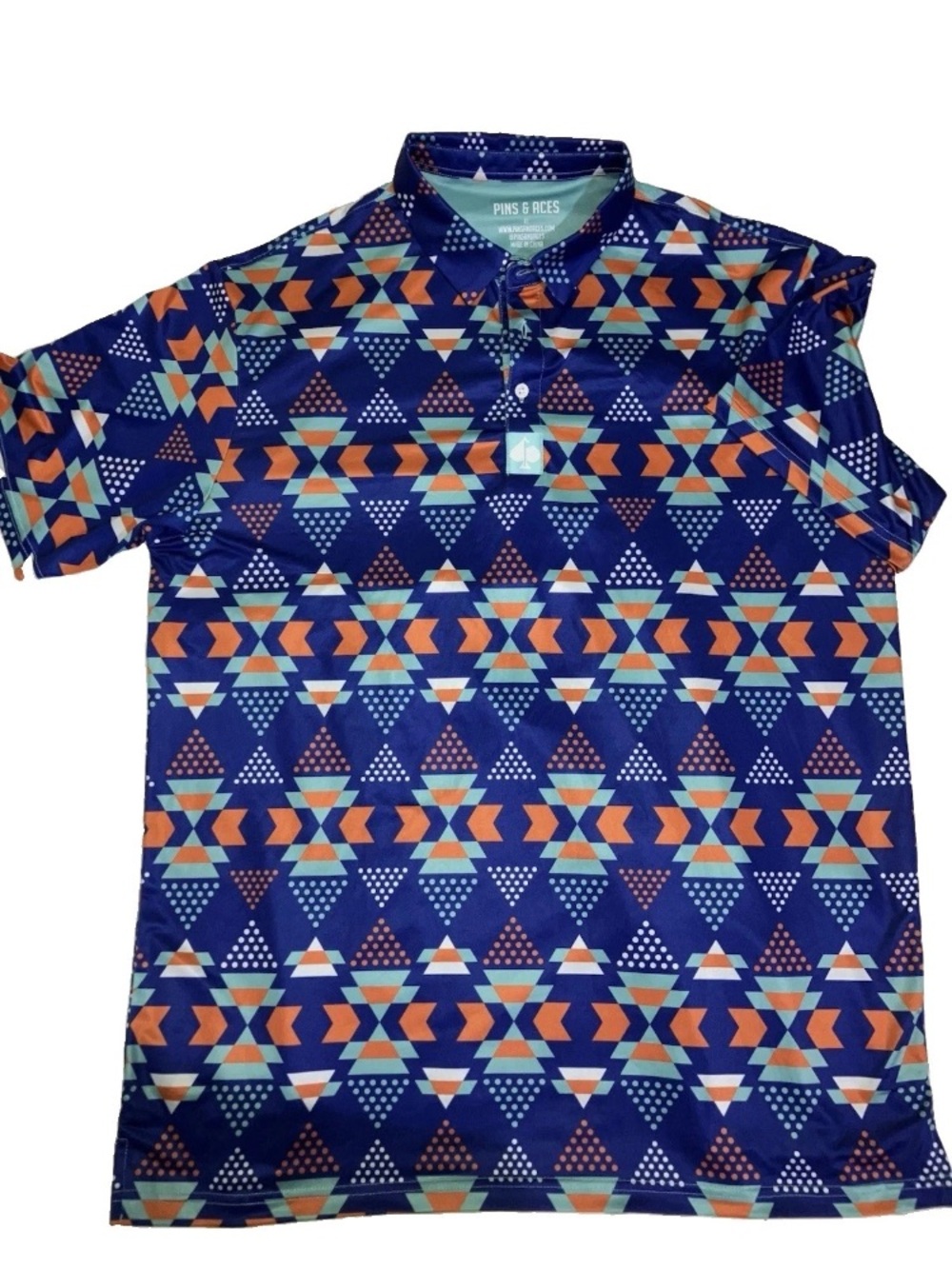 Pins & Aces Golf Polo Performance Shirt Top All Over Print Aztec Sz XL Mens